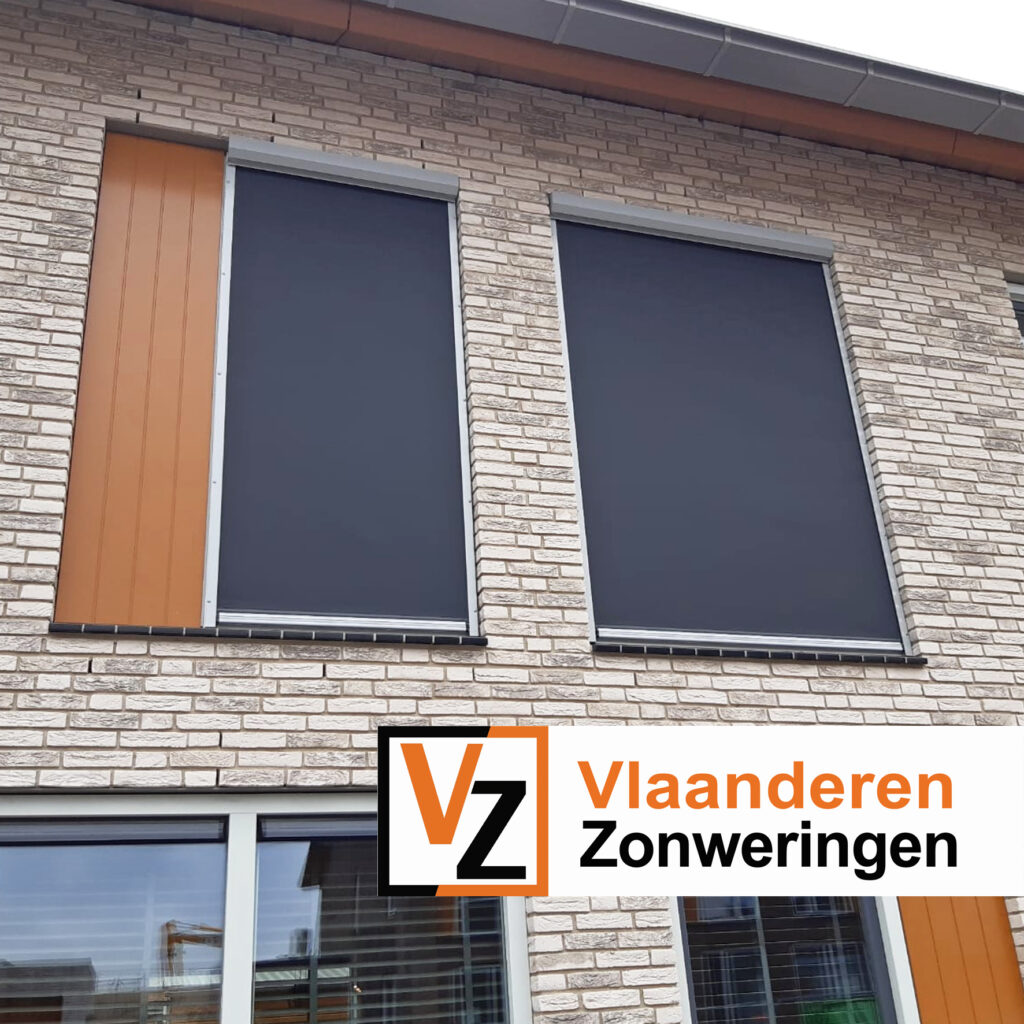 Ritsscreen op de eerste etage van een nieuwbouw woning. Ritsscreen op maat gemaakt door Vlaanderen Zonweringen